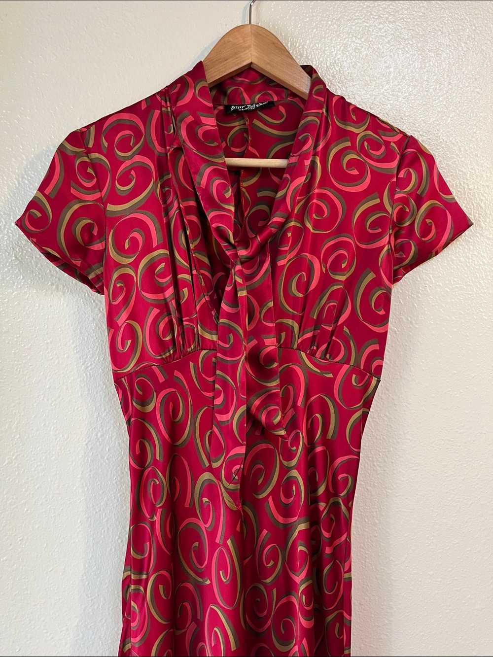 Y2K Vintage Betsey Johnson New York Red Swirl Dress Long 100% Silk